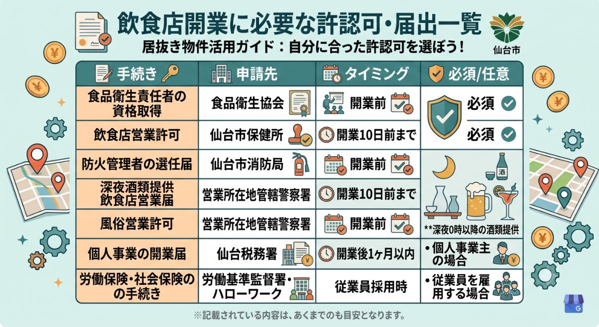 仙台で飲食店を開業するための許認可・手続き一覧